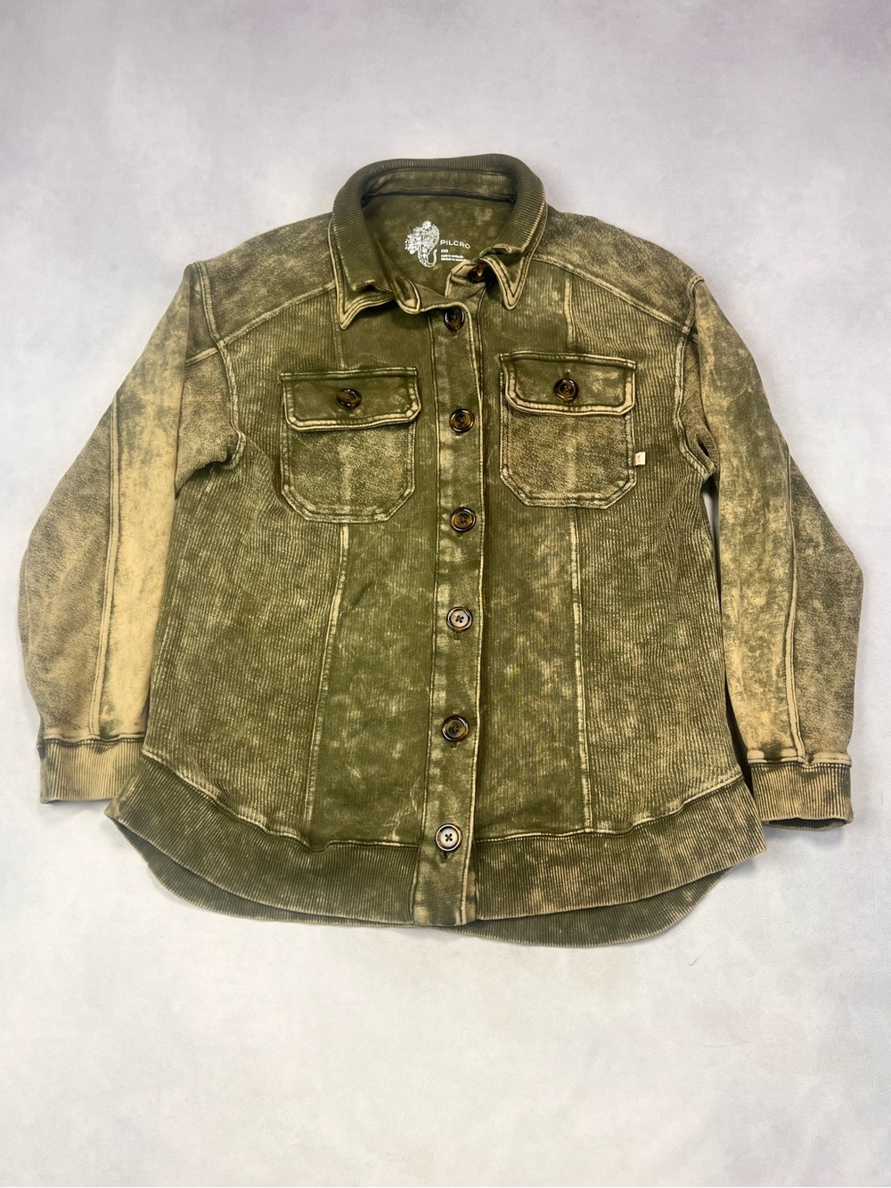 Pilcro Anthropology Olive Green Mineral Wash Button Down Shacket